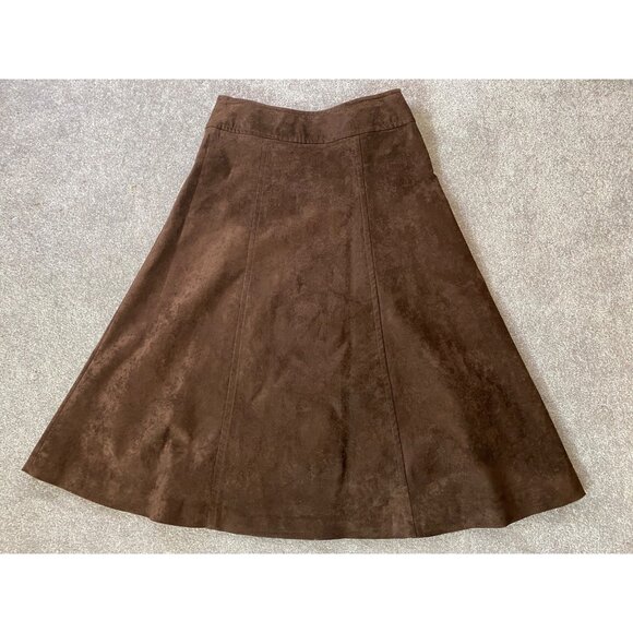Liz Claiborne Brown Faux Suede A-Line Midi Skirt With Back Zipper Closure Medium - Picture 2 of 9